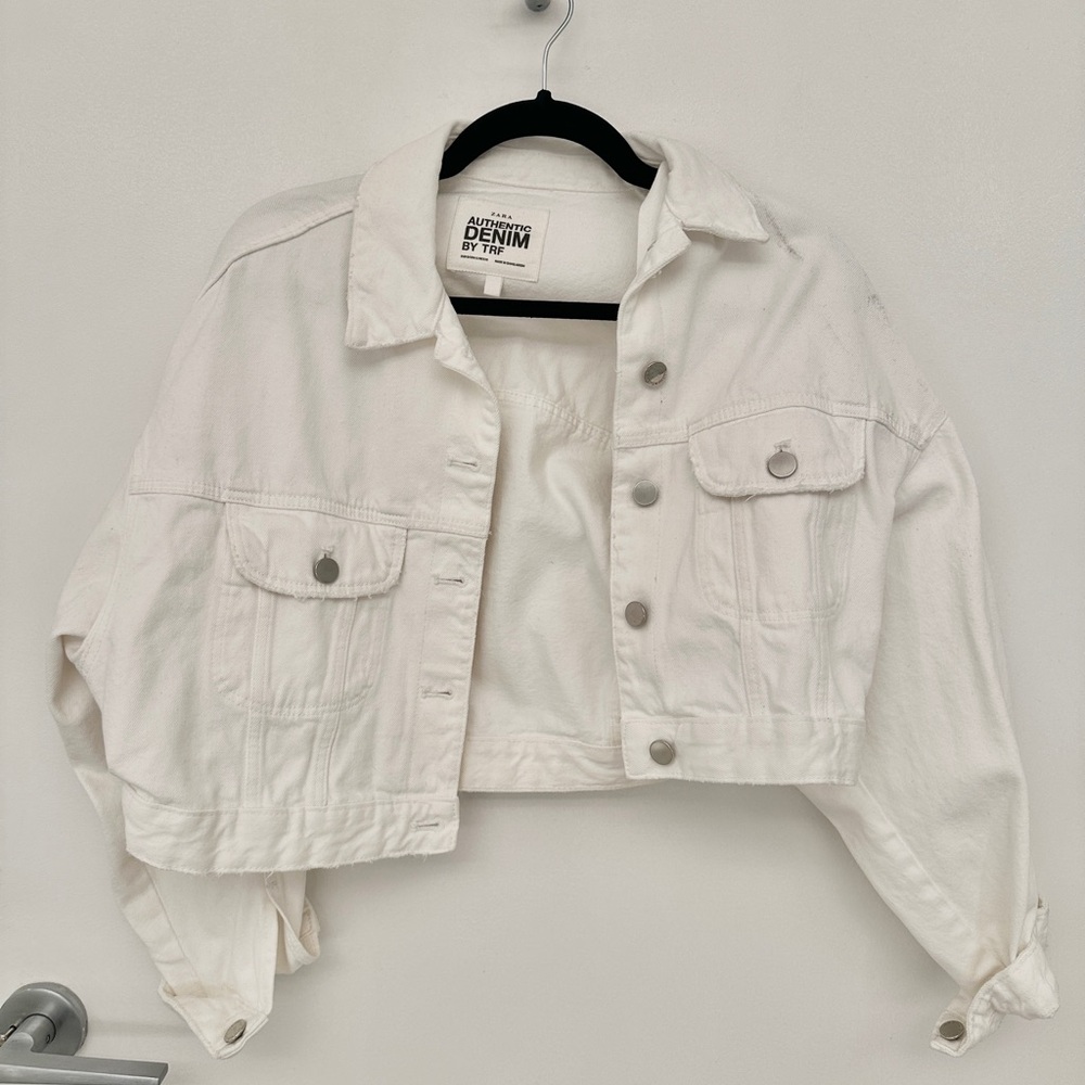 Zara White Cropped Denim Jacket